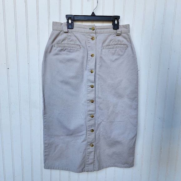 Vintage Tommy Hilfiger Button Down Midi Skirt Women's Beige Khaki W.28 Sz 10 - Picture 1 of 11